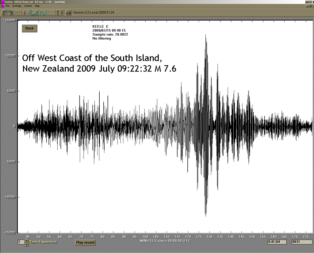 New Zealand Earthquake 15 July 2009 M 7.6 Recorded at Keele, UK ...